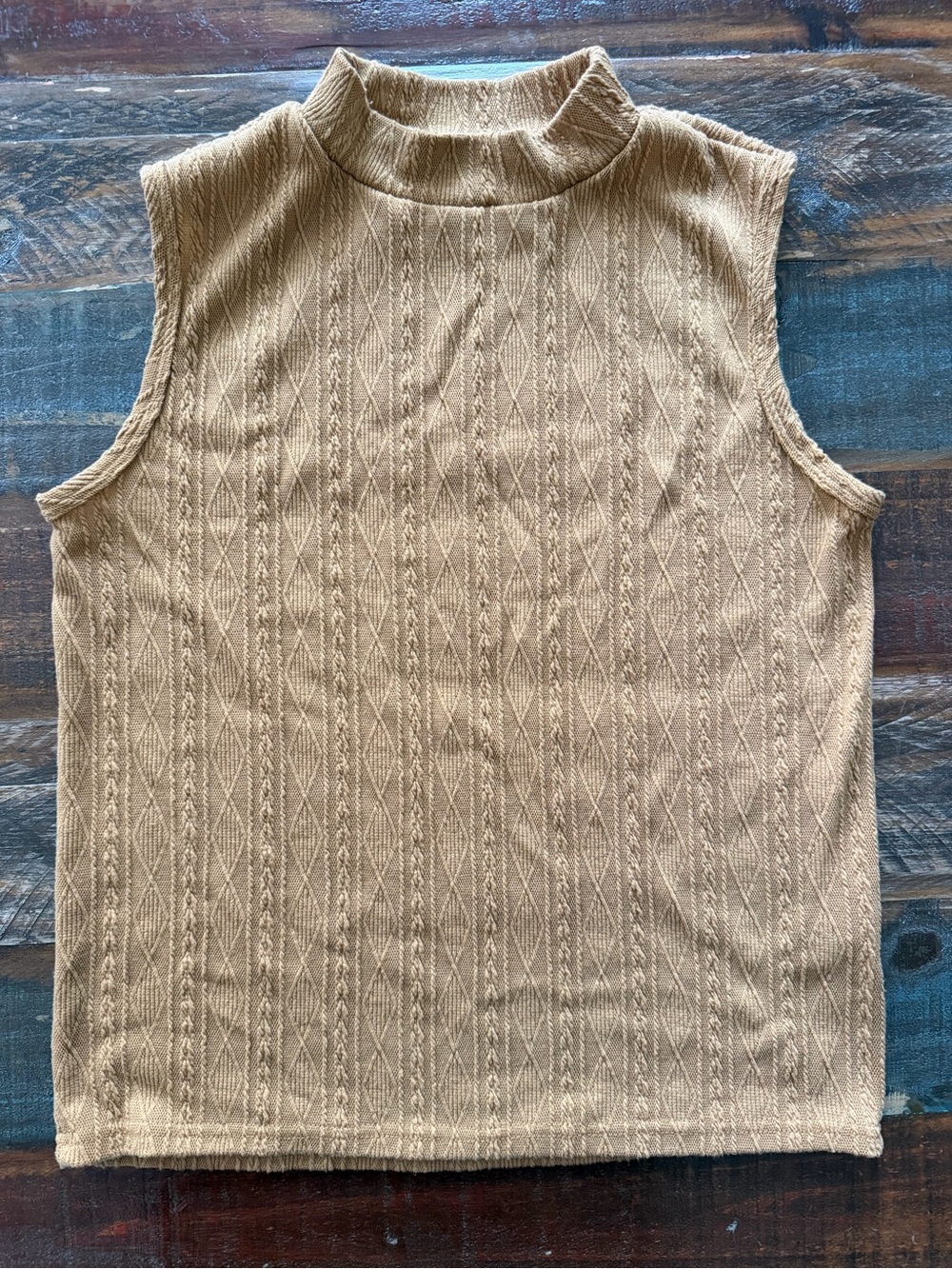 Green Goddess Women’s XL Tan Sleeveless Mock Neck Sweater | SKU 0350
